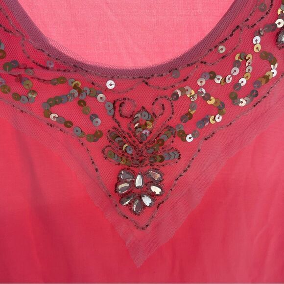 VNTG Y2K Bubblegum Pink Top SZ SM Sequin Rhinestones - Coquette Fairy Festival - Picture 4 of 7